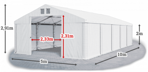 Skladový stan 5x10x2m střecha PVC 560g/m2 boky PVC 500g/m2 konstrukce POLÁRNÍ