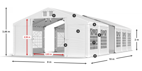 Párty stan 8x18x2m střecha PVC 620g/m2 boky PVC 620g/m2 konstrukce ZIMA PLUS Párty stan 8x18x2m střecha PVC 620g/m2 boky PVC 620g/m2 konstrukce ZIMA PLUS