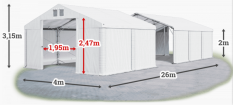 Skladový stan 4x26x2m střecha PVC 560g/m2 boky PVC 500g/m2 konstrukce POLÁRNÍ