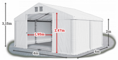 Skladový stan 4x4x2m střecha PVC 560g/m2 boky PVC 500g/m2 konstrukce LÉTO PLUS