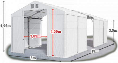 Skladový stan 8x19x3,5m střecha PVC 580g/m2 boky PVC 500g/m2 konstrukce POLÁRNÍ PLUS