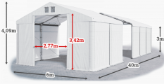 Skladový stan 6x40x3m střecha PVC 620g/m2 boky PVC 620g/m2 konstrukce ZIMA PLUS