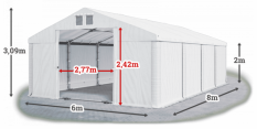Skladový stan 6x8x2m střecha PVC 560g/m2 boky PVC 500g/m2 konstrukce LÉTO PLUS