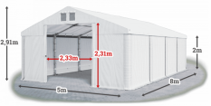 Skladový stan 5x8x2m střecha PVC 560g/m2 boky PVC 500g/m2 konstrukce ZIMA