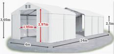 Skladový stan 4x24x2,5m střecha PVC 620g/m2 boky PVC 620g/m2 konstrukce ZIMA PLUS