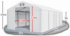 Skladový stan 5x9x3m střecha PVC 580g/m2 boky PVC 500g/m2 konstrukce POLÁRNÍ