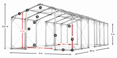 Skladový stan celoroční 5x40x3m nehořlavá plachta PVC 600g/m2 konstrukce POLÁRNÍ