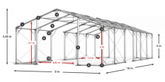 Skladový stan celoroční 8x16x2m nehořlavá plachta PVC 600g/m2 konstrukce POLÁRNÍ