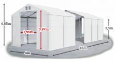 Skladový stan 4x16x3,5m strecha PVC 560g/m2 boky PVC 500g/m2 konštrukcia ZIMA