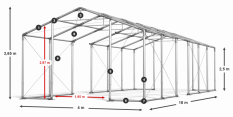 Párty stan 4x18x2,5m střecha PVC 620g/m2 boky PVC 620g/m2 konstrukce ZIMA PLUS