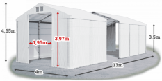Skladový stan 4x13x3,5m střecha PVC 580g/m2 boky PVC 500g/m2 konstrukce ZIMA