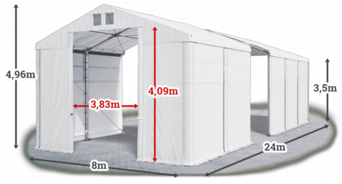 Skladový stan 8x24x3,5m střecha PVC 560g/m2 boky PVC 500g/m2 konstrukce ZIMA PLUS