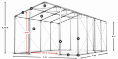 Párty stan 4x8x4m střecha PVC 560g/m2 boky PVC 500g/m2 konstrukce ZIMA PLUS