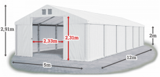 Skladový stan 5x12x2m střecha PVC 560g/m2 boky PVC 500g/m2 konstrukce LÉTO