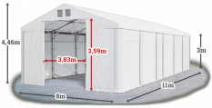 Skladový stan 8x11x3m strecha PVC 580g/m2 boky PVC 500g/m2 konštrukcia POLÁRNA PLUS