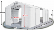 Skladový stan 6x21x4m strecha PVC 580g/m2 boky PVC 500g/m2 konštrukcie ZIMA PLUS