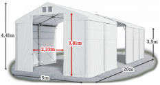 Skladový stan 5x20x3,5m strecha PVC 560g/m2 boky PVC 500g/m2 konštrukcia POLÁRNA