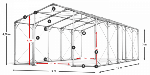 Skladový stan celoroční 6x10x3m nehořlavá plachta PVC 600g/m2 konstrukce POLÁRNÍ