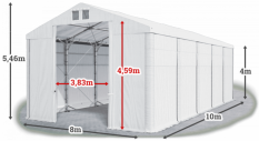 Skladový stan 8x10x4m strecha PVC 560g/m2 boky PVC 500g/m2 konštrukcia POLÁRNA PLUS