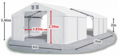 Skladový stan 8x16x2m strecha PVC 560g/m2 boky PVC 500g/m2 konštrukcia POLÁRNA PLUS