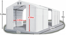 Skladový stan 8x18x4m střecha PVC 620g/m2 boky PVC 620g/m2 konstrukce POLÁRNÍ