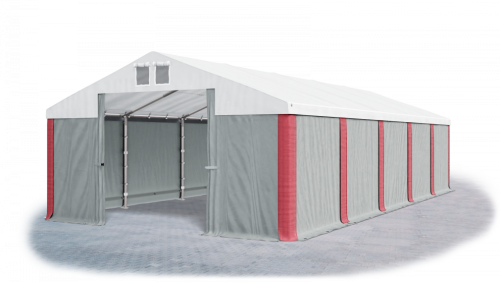 Garážový stan 4x6x2m střecha PVC 560g/m2 boky PVC 500g/m2 konstrukce ZIMA PLUS - Barva střešní plachty: Bílá, Barva boční plachty: Šedá, Barva svislých pruhů: Červená