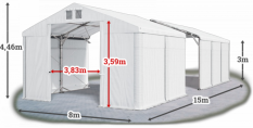 Skladový stan 8x15x3m strecha PVC 580g/m2 boky PVC 500g/m2 konštrukcia POLÁRNA PLUS
