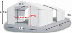 Skladový stan 8x22x2m strecha PVC 620g/m2 boky PVC 620g/m2 konštrukcia ZIMA