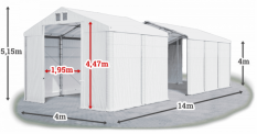 Skladový stan 4x14x4m strecha PVC 560g/m2 boky PVC 500g/m2 konštrukcie ZIMA PLUS