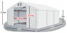 Skladový stan 4x6x2m střecha PVC 560g/m2 boky PVC 500g/m2 HALYSTANY.CZ