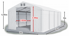 Skladový stan 8x8x3m strecha PVC 560g/m2 boky PVC 500g/m2 konštrukcie ZIMA PLUS