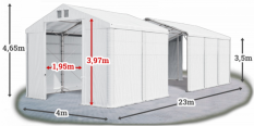 Skladový stan 4x23x3,5m střecha PVC 580g/m2 boky PVC 500g/m2 konstrukce POLÁRNÍ