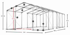 Párty stan 4x40x3m střecha PVC 620g/m2 boky PVC 620g/m2 konstrukce ZIMA PLUS