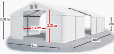 Skladový stan 5x30x2m střecha PVC 620g/m2 boky PVC 620g/m2 konstrukce ZIMA PLUS