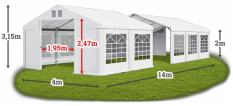 Párty stan 4x14x2m střecha PVC 560g/m2 boky PVC 500g/m2 konstrukce LÉTO