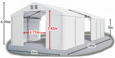 Skladový stan 6x18x3m střecha PVC 560g/m2 boky PVC 500g/m2 konstrukce POLÁRNÍ PLUS