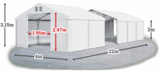 Skladový stan 4x22x2m střecha PVC 560g/m2 boky PVC 500g/m2 konstrukce POLÁRNÍ