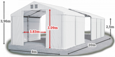 Skladový stan 8x20x2,5m strecha PVC 620g/m2 boky PVC 620g/m2 konštrukcia ZIMA