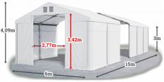 Skladový stan 6x15x3m střecha PVC 580g/m2 boky PVC 500g/m2 konstrukce ZIMA