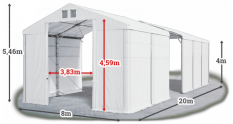 Skladový stan 8x20x4m střecha PVC 560g/m2 boky PVC 500g/m2 konstrukce POLÁRNÍ