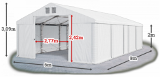Skladový stan 6x9x2m střecha PVC 580g/m2 boky PVC 500g/m2 konstrukce POLÁRNÍ