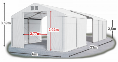 Skladový stan 6x23x2,5m střecha PVC 580g/m2 boky PVC 500g/m2 konstrukce ZIMA PLUS