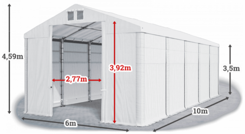 Skladový stan 6x10x3,5m střecha PVC 560g/m2 boky PVC 500g/m2 konstrukce ZIMA