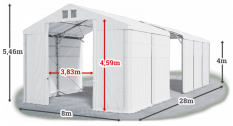 Skladový stan 8x28x4m střecha PVC 560g/m2 boky PVC 500g/m2 konstrukce POLÁRNÍ PLUS