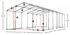 Skladový stan celoroční 5x50x2,5m nehořlavá plachta PVC 600g/m2 konstrukce ZIMA PLUS
