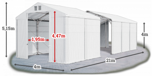 Skladový stan 4x21x4m strecha PVC 580g/m2 boky PVC 500g/m2 konštrukcia POLÁRNA PLUS