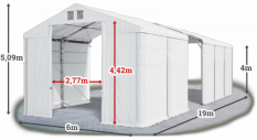Skladový stan 6x19x4m střecha PVC 580g/m2 boky PVC 500g/m2 konstrukce POLÁRNÍ