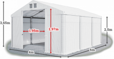 Skladový stan 4x6x2,5m střecha PVC 620g/m2 boky PVC 620g/m2 konstrukce ZIMA