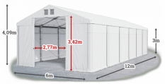 Skladový stan 6x12x3m strecha PVC 560g/m2 boky PVC 500g/m2 konštrukcie ZIMA PLUS