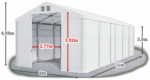Skladový stan 6x11x3,5m střecha PVC 580g/m2 boky PVC 500g/m2 konstrukce POLÁRNÍ PLUS